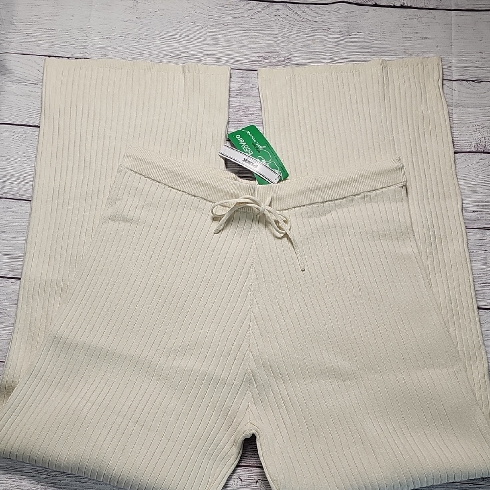 NWT L PINK Victoria's Secret Cream Ribbed Pajama Pants - Picture 3 of 10